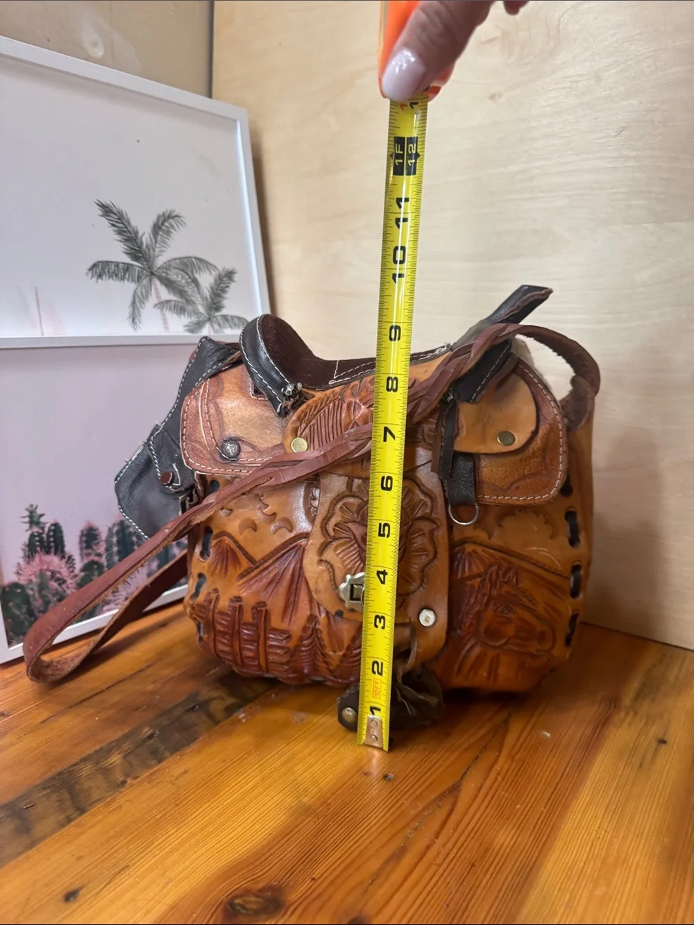 Vintage Handcrafted Tooled Leather Saddle Bag - Brown